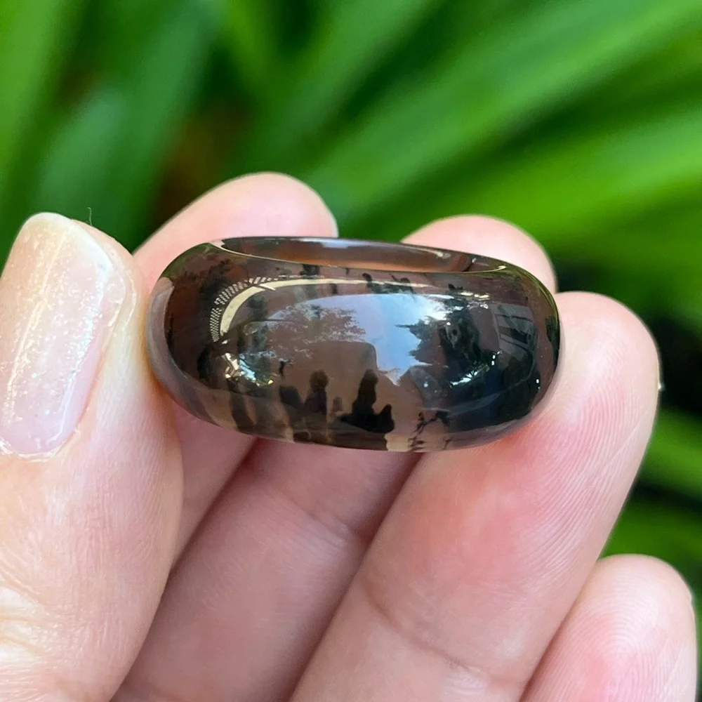 Size‎ 7.5 Natural Translucent Dendritic Scenery Agate Band Ring 0032